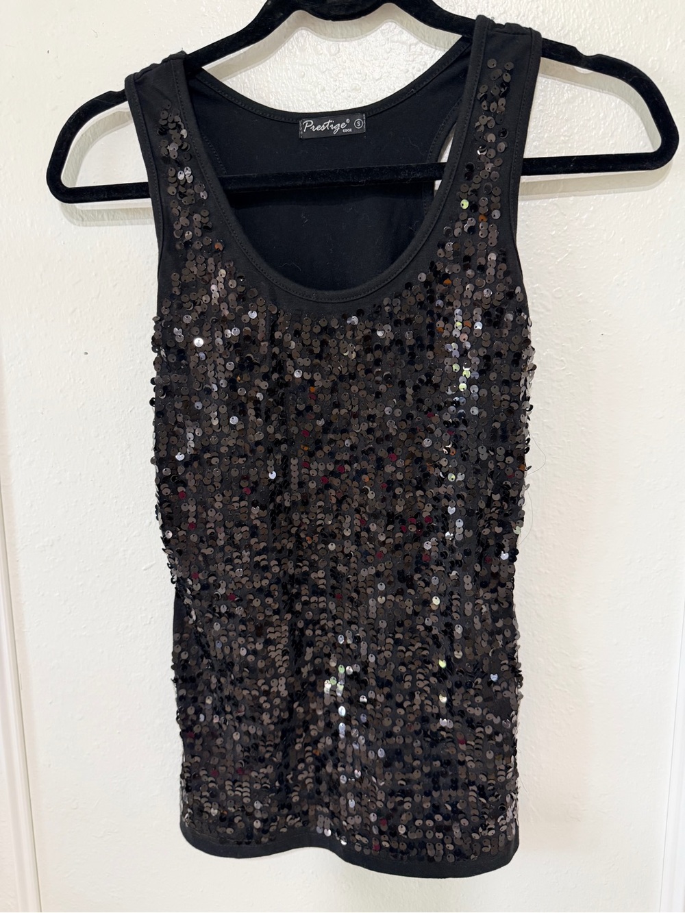 Black Sequin Tank Top. Size S